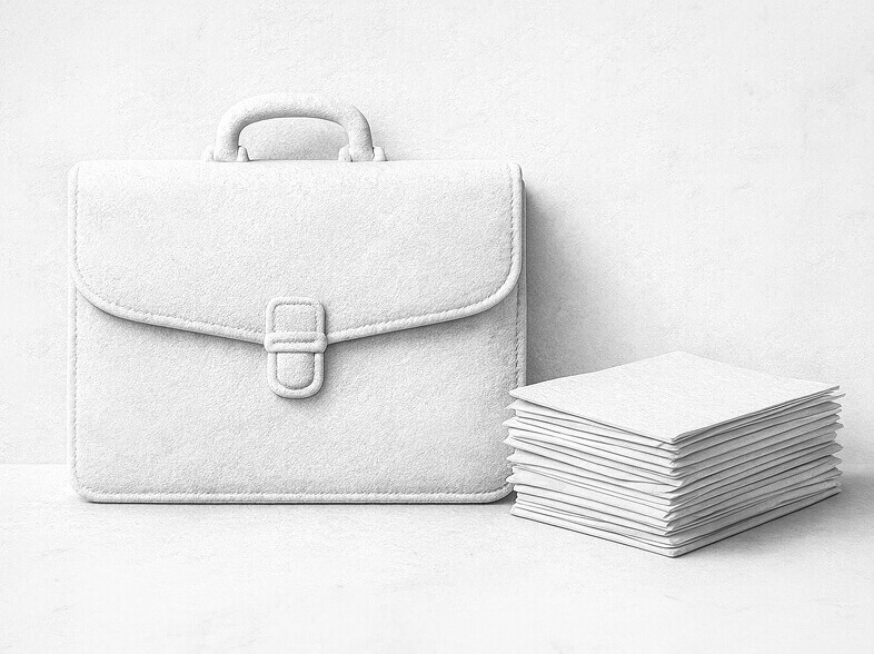 Illustration einer Aktentasche mit einem Stapel Dokumente – Symbol für Kanzleien, Beratungsunternehmen und professionelle digitale Sichtbarkeit.